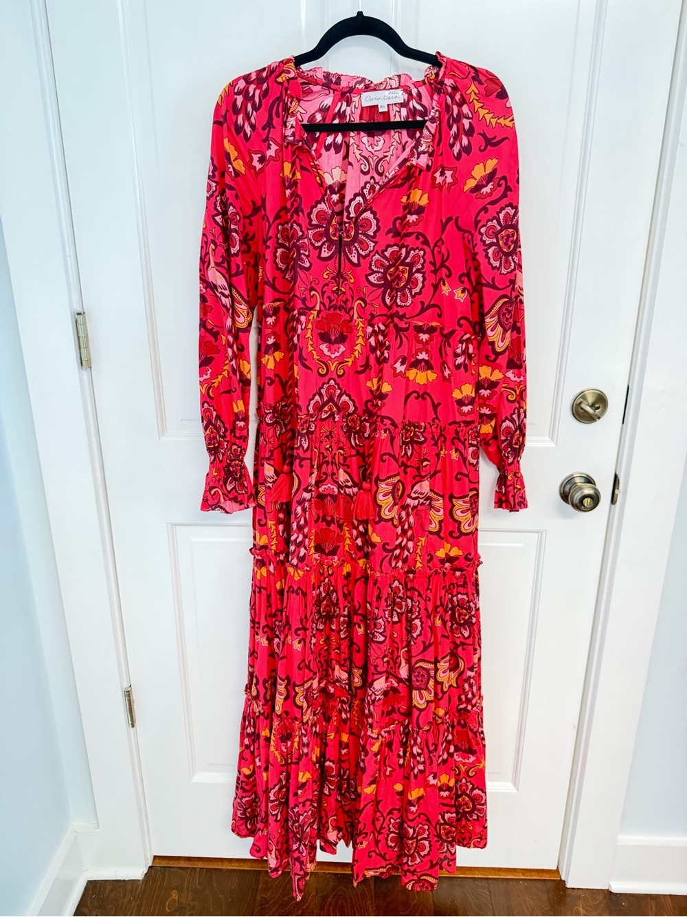 Cara Cara Hot Pink and Red Floral Maxi Dress with Yellow Accents